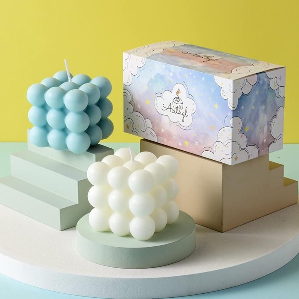 NEW Set 2 Bubble Candle -Cube Soy Wax Candles, Home Decor Candle,Scented Candle - Picture 5 of 8